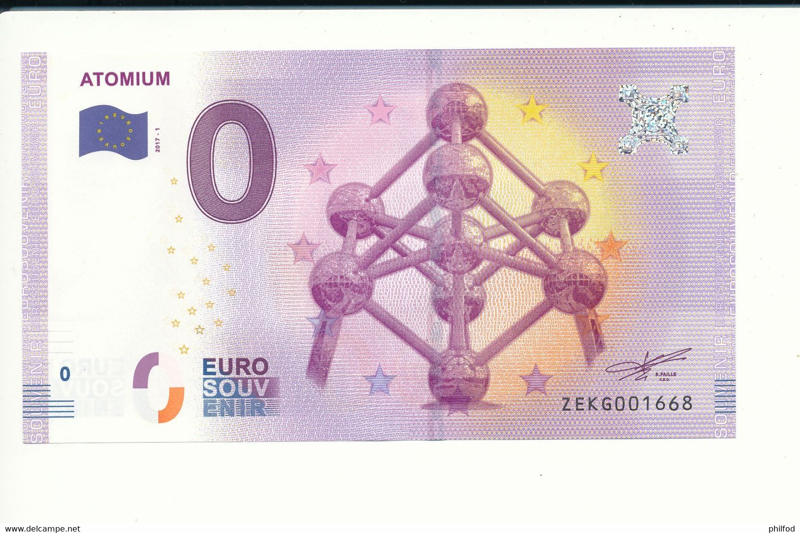 Billet Souvenir - 0 Euro - ZEKG- 2017-1A - ATOMIUM - N° 1668 - Billet épuisé - Kilowaar - Bankbiljetten