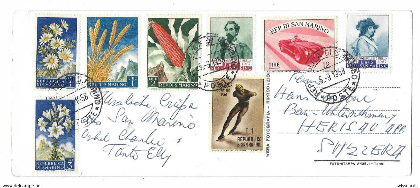 Attraktive Spezial-Mehrfach-Frankatur / Multi Stamp Picture Postcard 1958 - Lettres & Documents