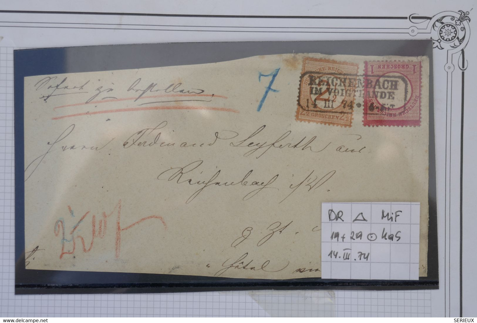 BD8 GERMANY  LETTRE DEVANT 1874 REICHENBACH ALLEMAGNE++ 2GR  1 GR  +AFFRANC. INTERESSANT - Brieven En Documenten