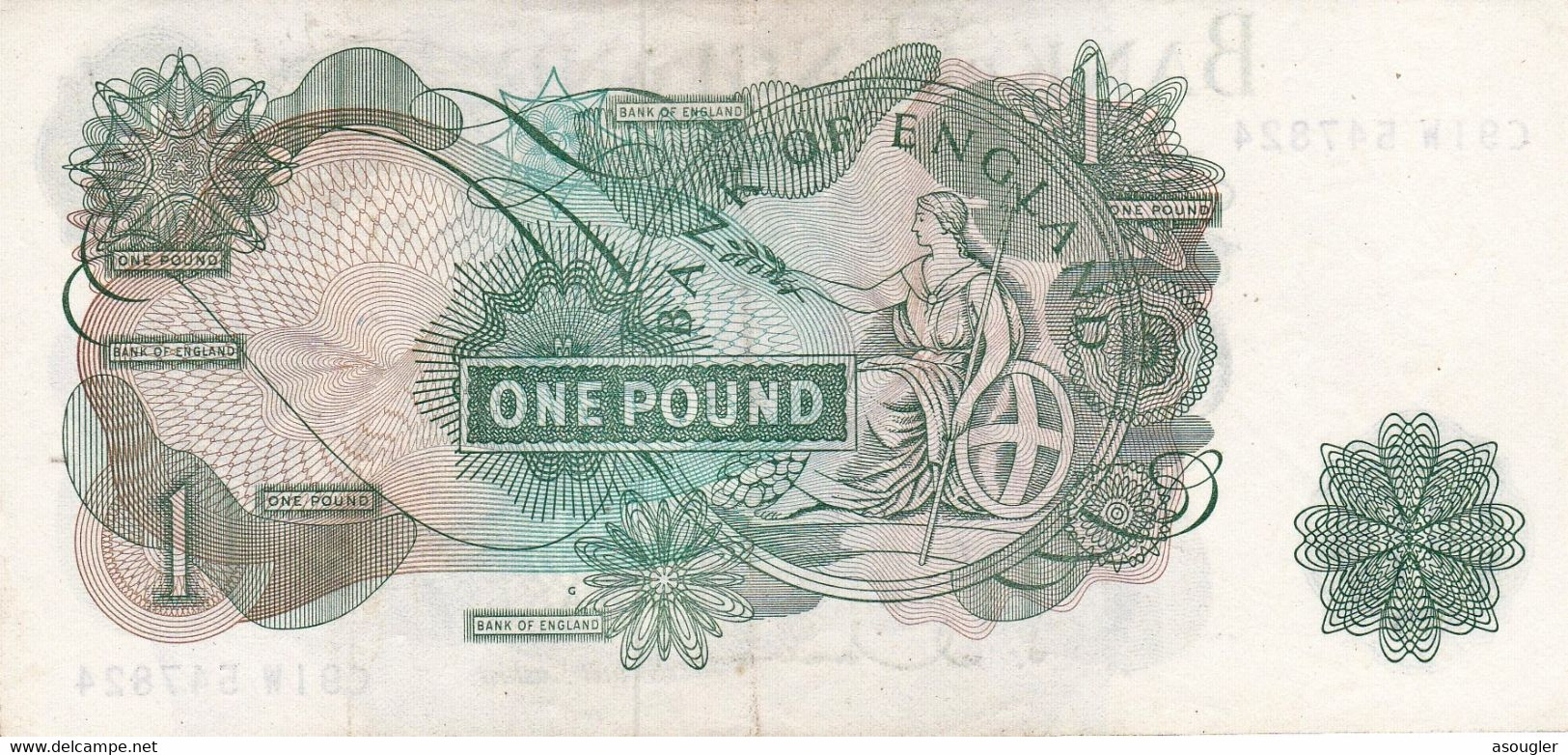 Great Britain United Kingdom England 1 POUND 1962-66 AU P-374d "free Shipping Via Registered Air Mail" - 1 Pound