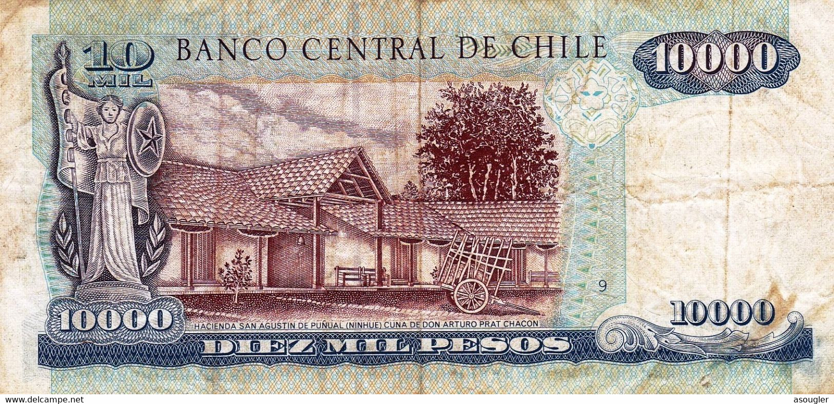 CHILE 10000 PESOS 1996 F-VF P-157b "free Shipping Via Registered Air Mail" - Chile