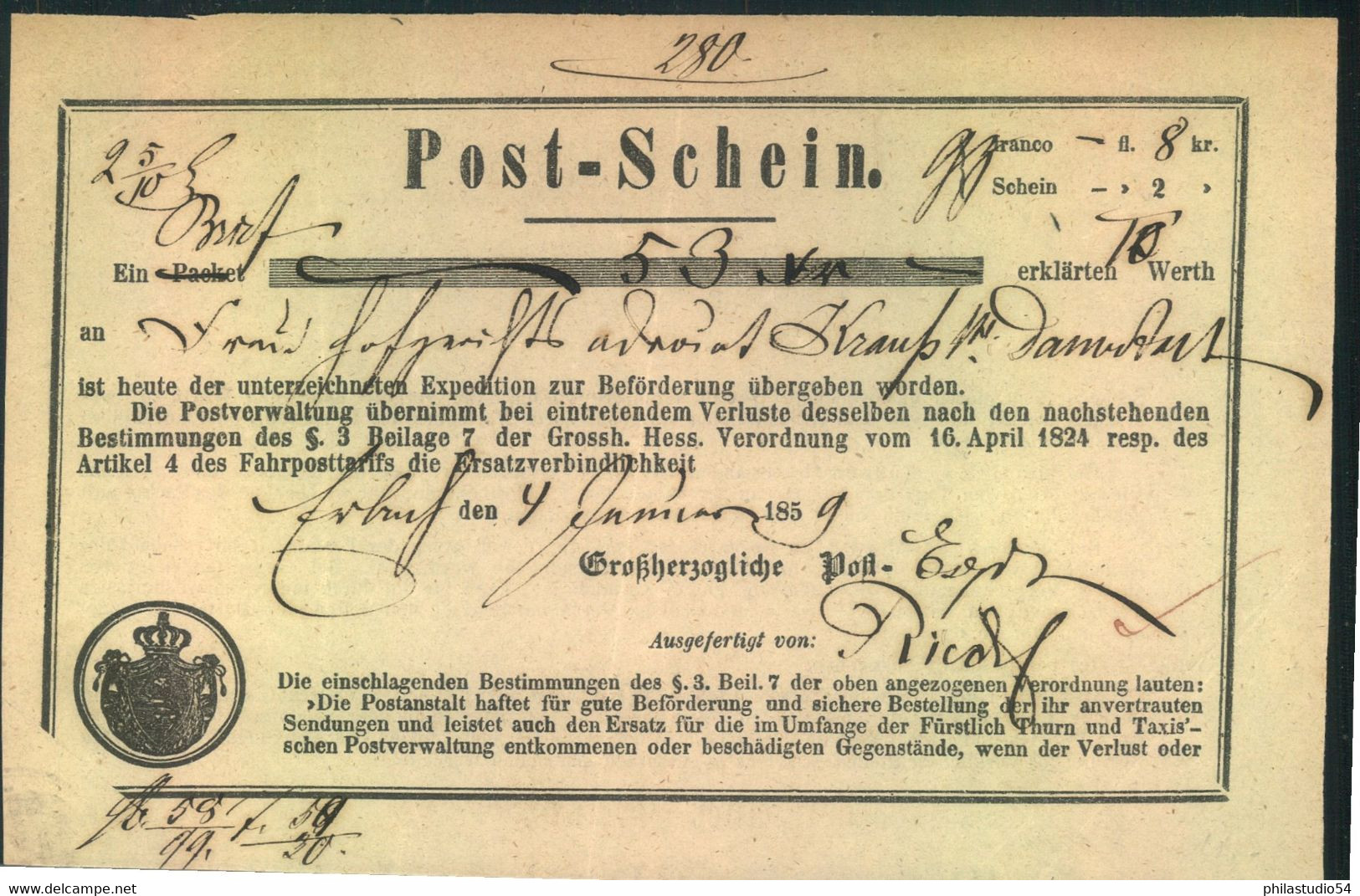 1859, Postschein Vom ERGACH - Briefe U. Dokumente