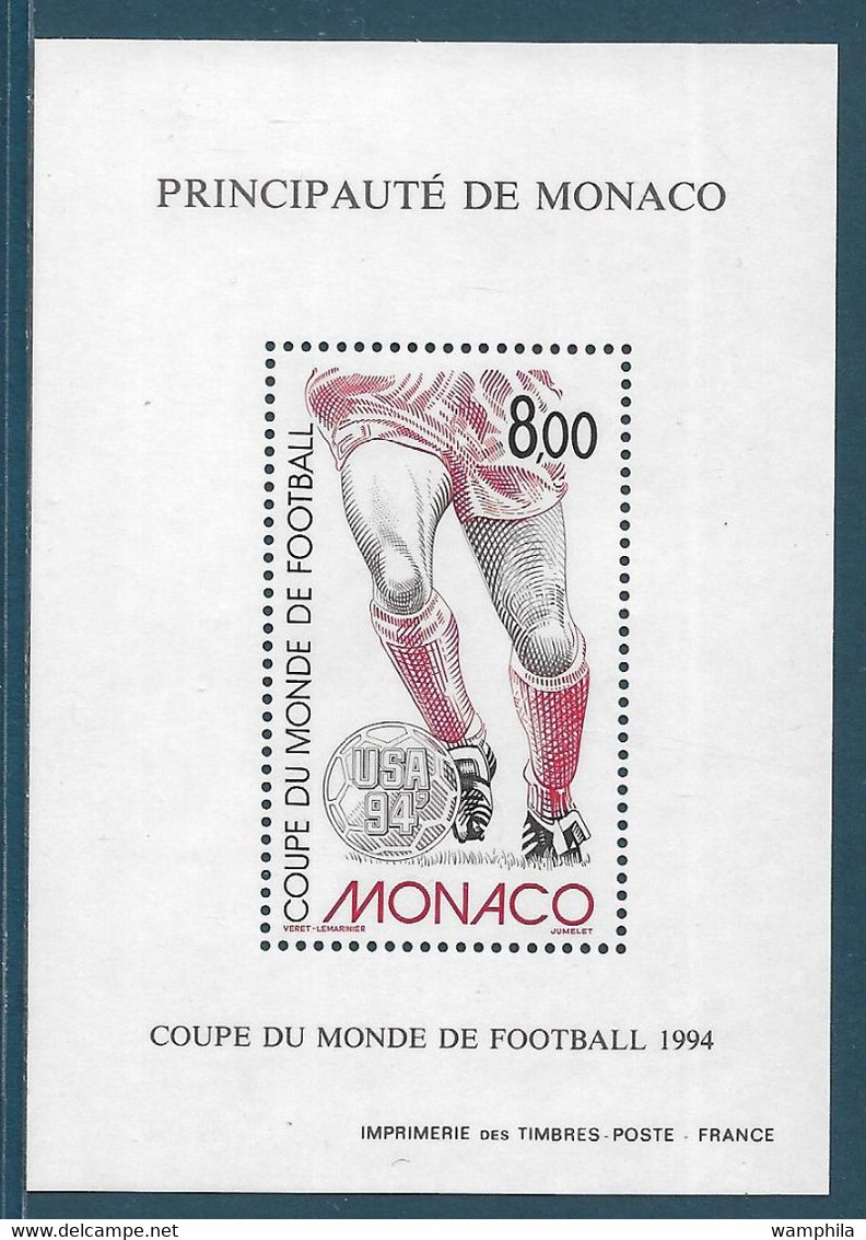 Monaco Bloc Spécial Gommé N°25**,  (timbres 1940) Coupe Du Monde De Foootball 1994, Cote 140€. - Varietà