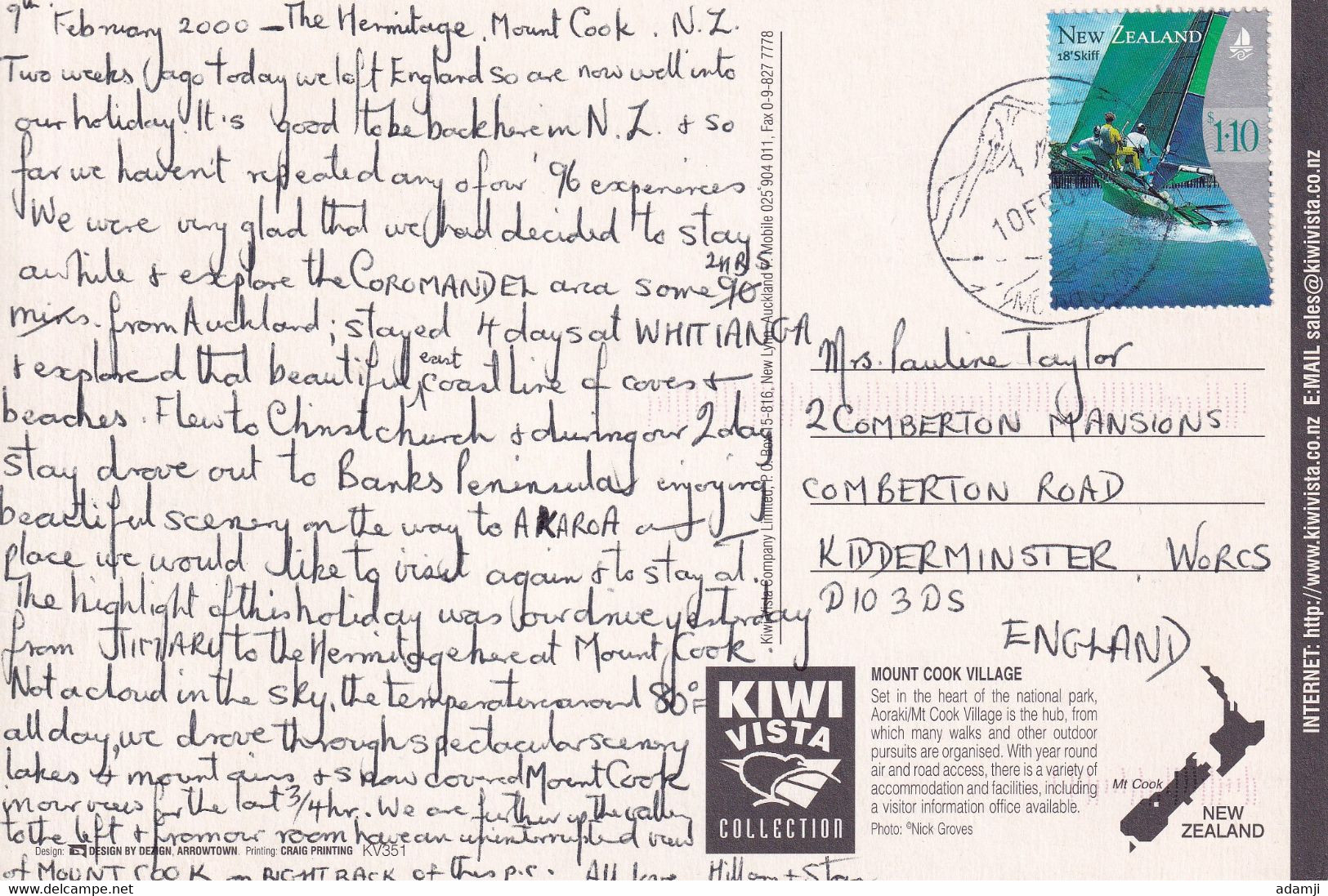 NEW ZEALAND 2000 POSTCARD TO UK. - Cartas & Documentos