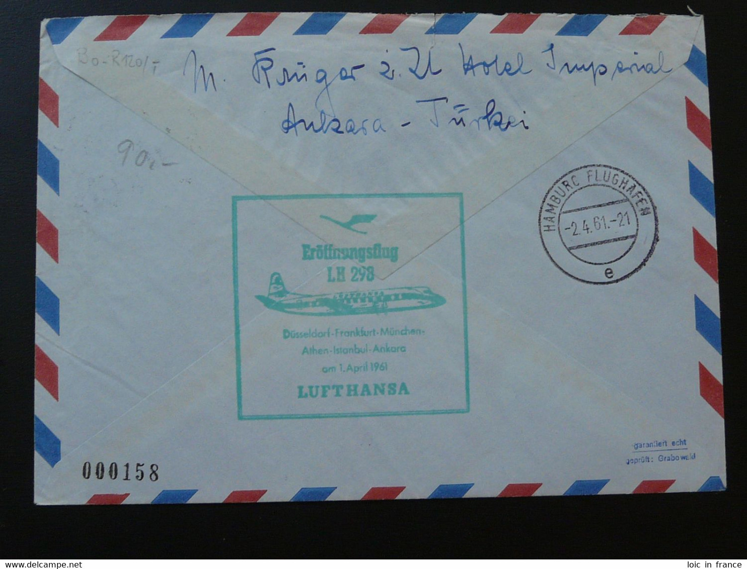Lettre Premier Vol First Flight Cover Ankara Turkey To Hamburg 1961 Lufthansa 95572 - Covers & Documents