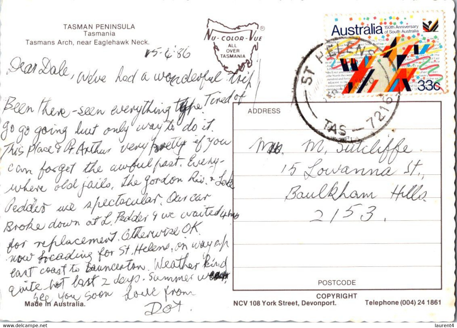 (1 K 9) (OZ) Australia - TAS - Tasman Arch (posted With Stamp 1986) - Wilderness