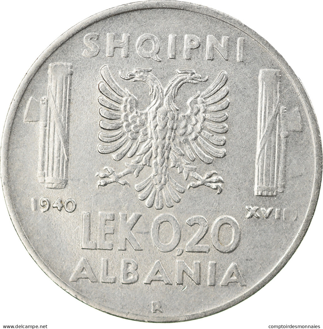 Monnaie, Albania, Vittorio Emanuele III, 0.20 Lek, 1940, Rome, TTB+, Stainless - Albanien