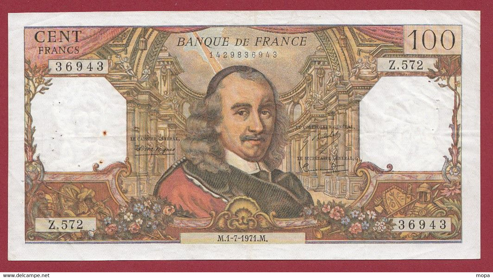 100 Francs "Corneille"--Du 01/07/1971.M---ALPH.Z.572------dans L 'état - 100 F 1964-1979 ''Corneille''