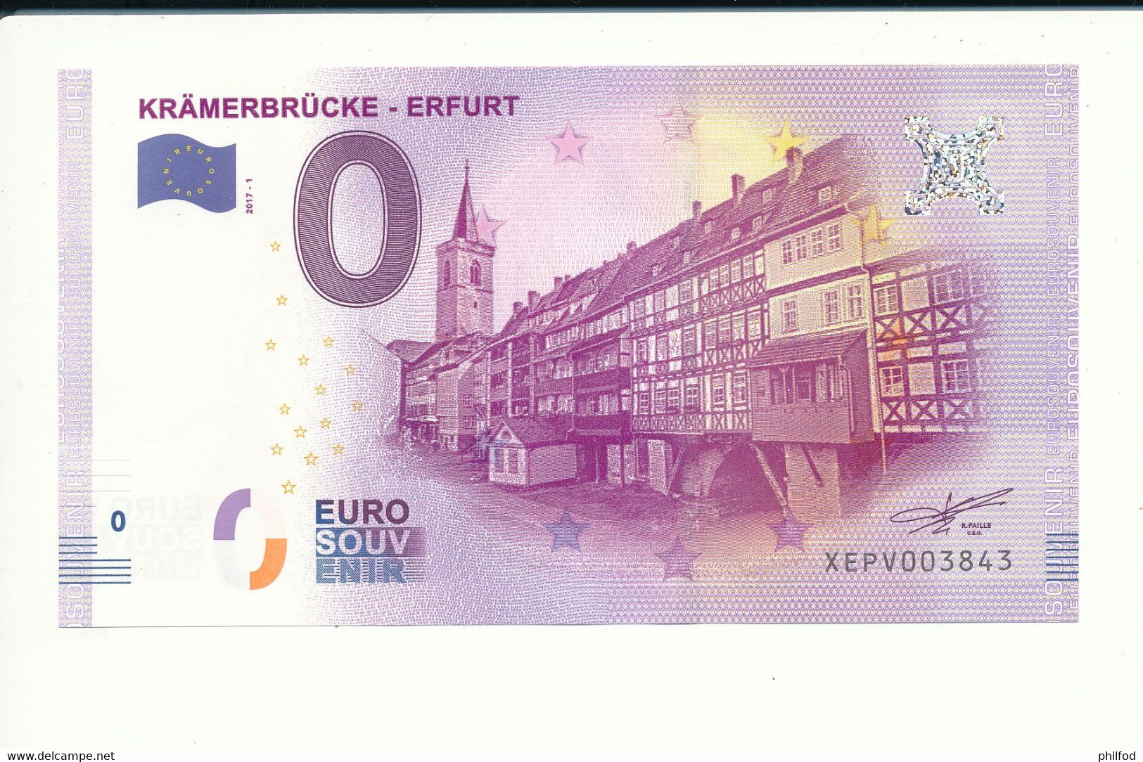 Billet Souvenir - 0 Euro - XEPV - 2017-1 - KRÄMERBRÜCKE - ERFURT - N° 3843 - Vrac - Billets