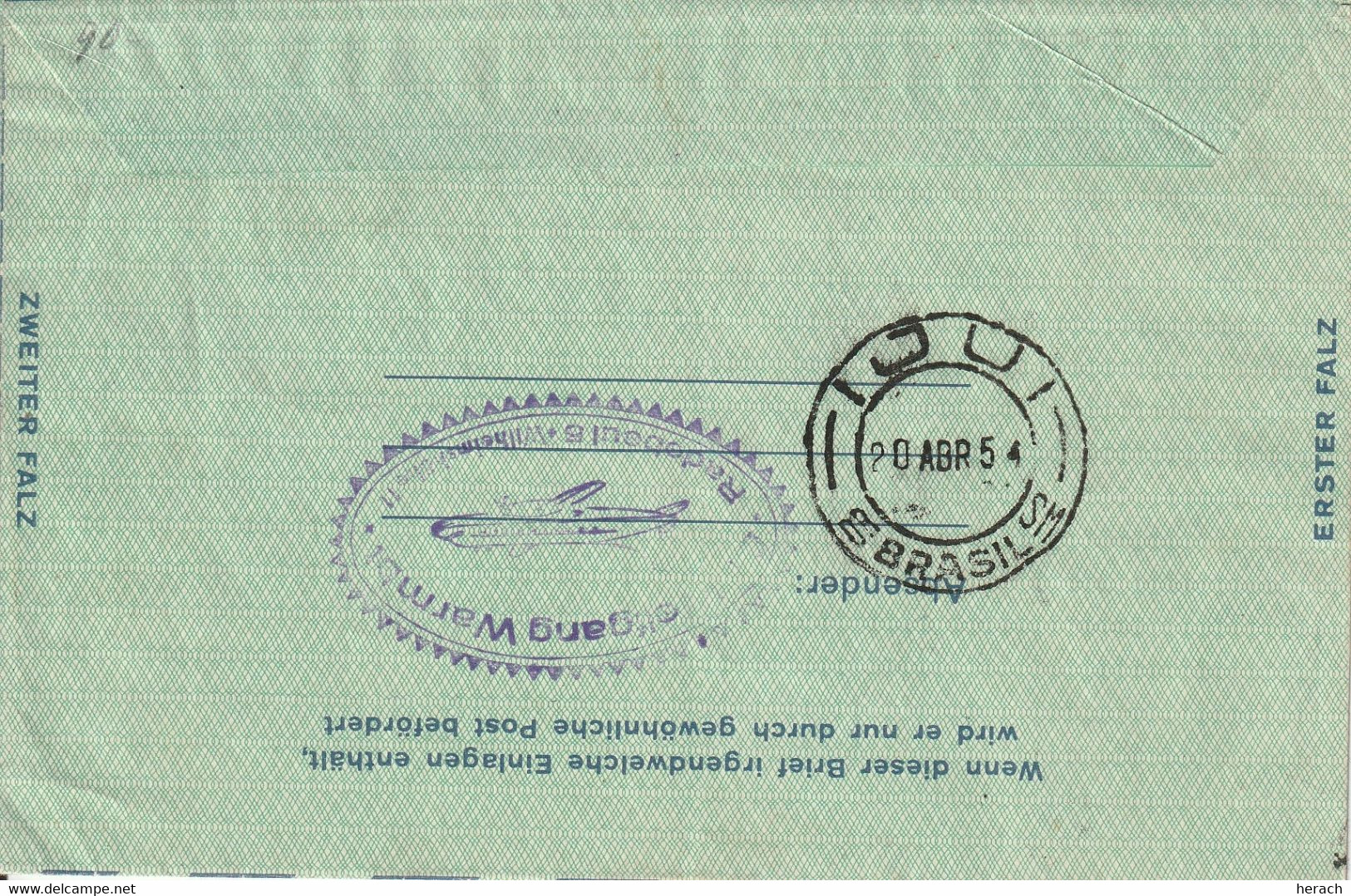 Allemagne Cachet Düsseldorf Aviation Sur Entier Postal Pour Le Brésil 1954 - Private Covers - Used