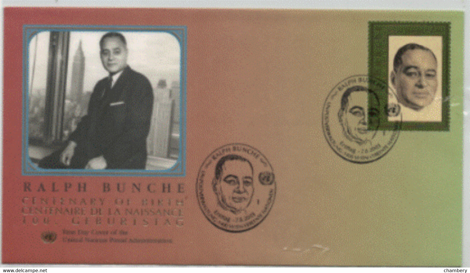 Nations Unies Vienne - "Cinquantenaire De La Naissance De Ralph Bunche (1904-1971) - T. Obli N° 408 Sur Envel. 1er Jour - Lettres & Documents