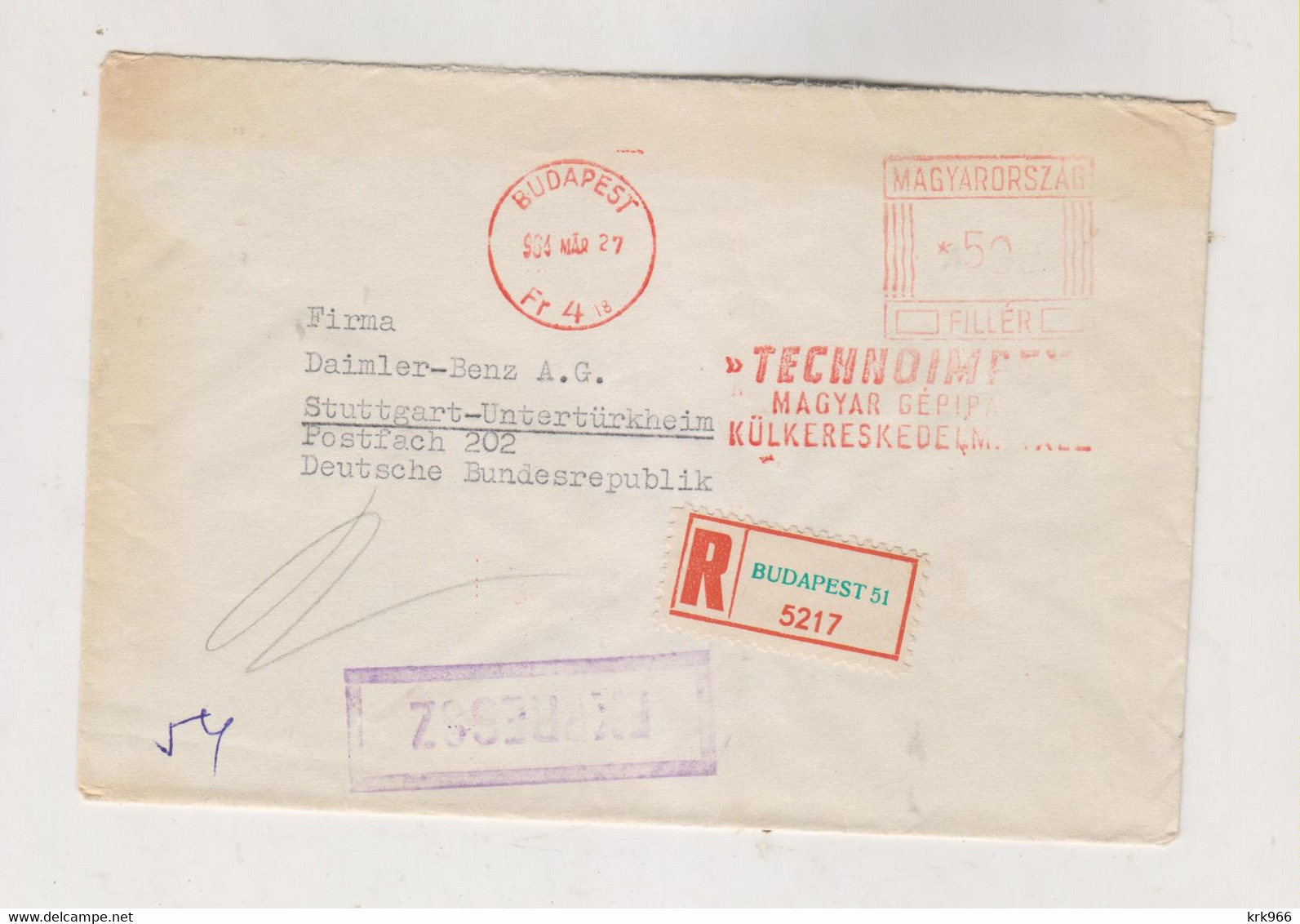 HUNGARY BUDAPEST 1964  Nice Registered   Priority  Cover To Germany Meter Stamp - Briefe U. Dokumente