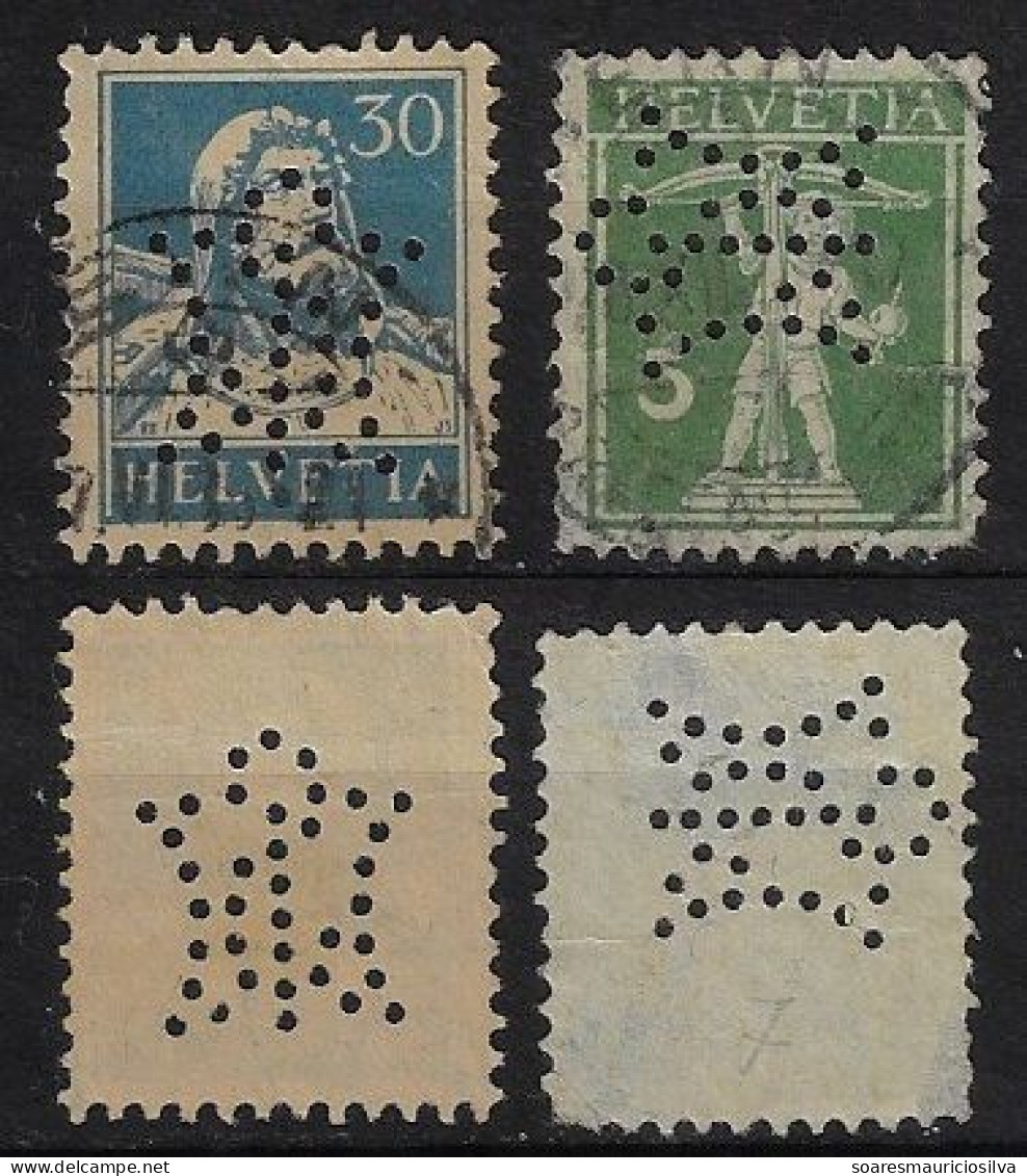 Switzerland 1905/1930 2 Stamp Perfin Weave SI By Sanitätsgeschäft M. Schaerer Medical Supply Store Bern lochung Perfore - Perforés