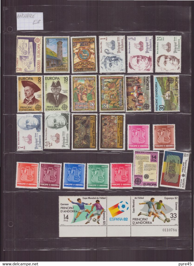 LOT TIMBRE ANDORRE ESPAGNOL ** TOUTE PERIODE 110 TIMBRES - Verzamelingen