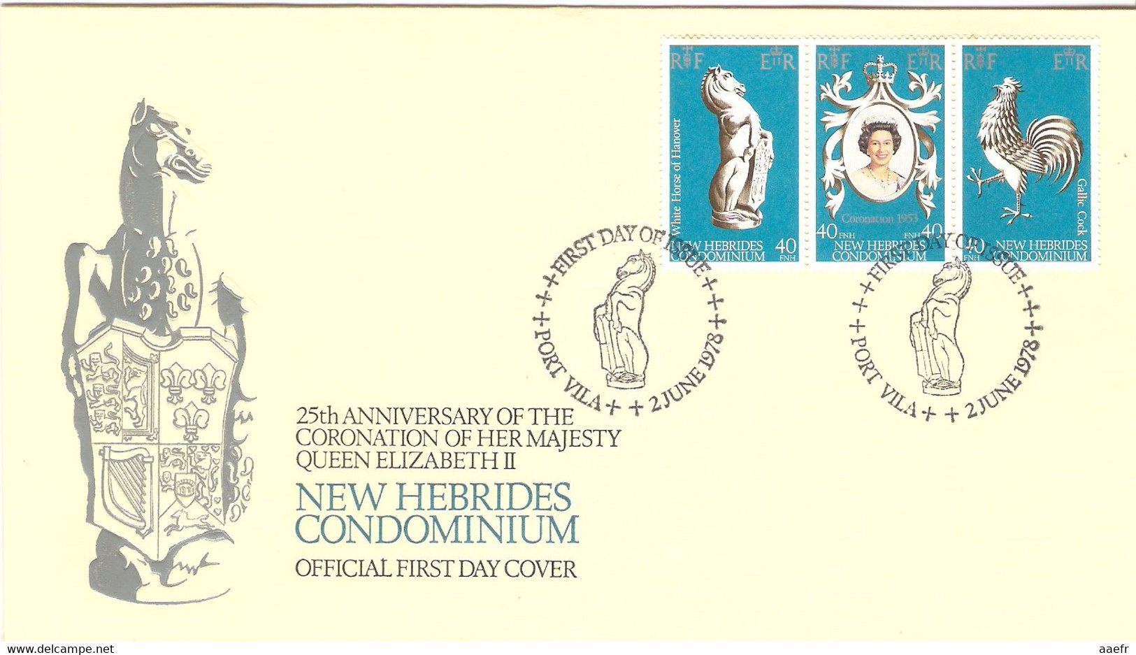 Nouvelles-Hébrides 1978 - Elizabeth II, 25 Th  Anniv. Of The Coronation -  538/40 Se Tenant - Enveloppe "embossed" - FDC