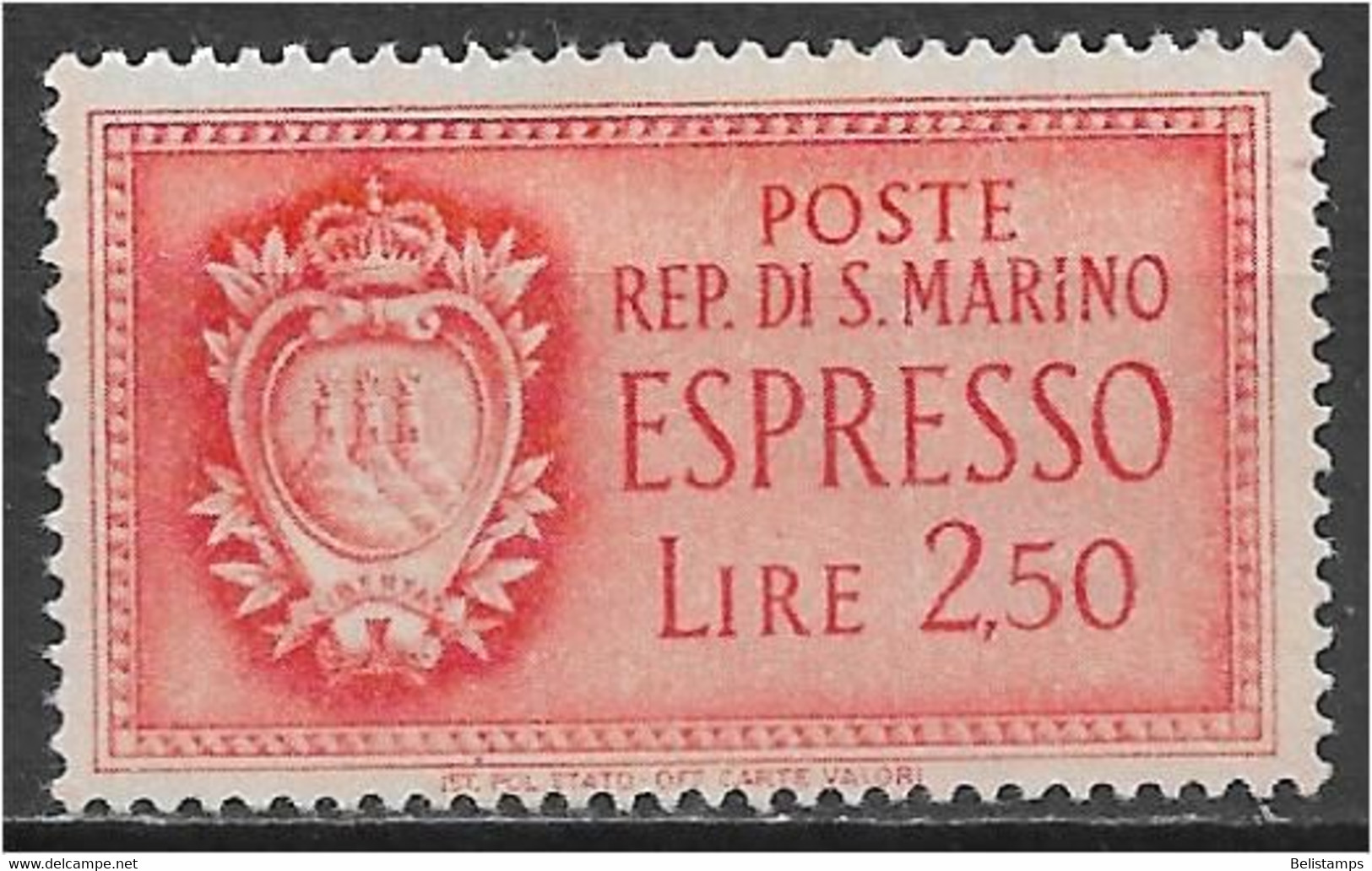 San Marino 1943. Scott #E9 (MH) Arms Of San Marino - Timbres Express