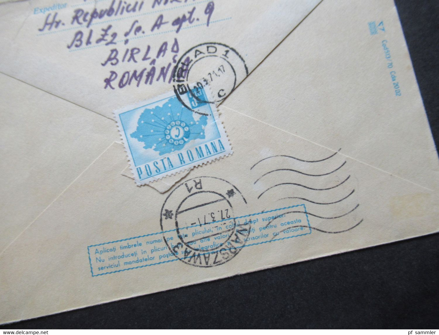 Rumänien 1971 Ganzsache / Motiv GA Par Avion / Luftpost Beleg über Warschau Mit Ank. Stempel Rückseitig - Briefe U. Dokumente