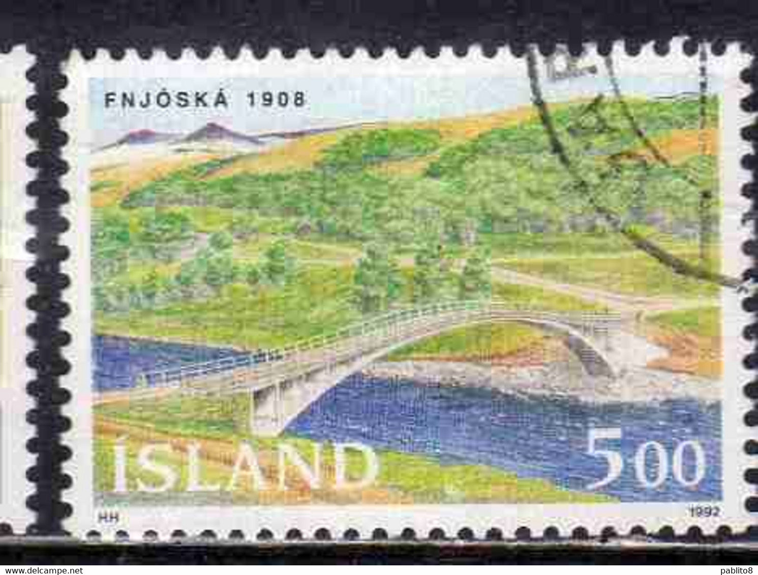 ISLANDA ICELAND ISLANDE ISLAND 1992 BRIDGES FNJOSKA 5.00k USED USATO OBLITERE' - Gebruikt