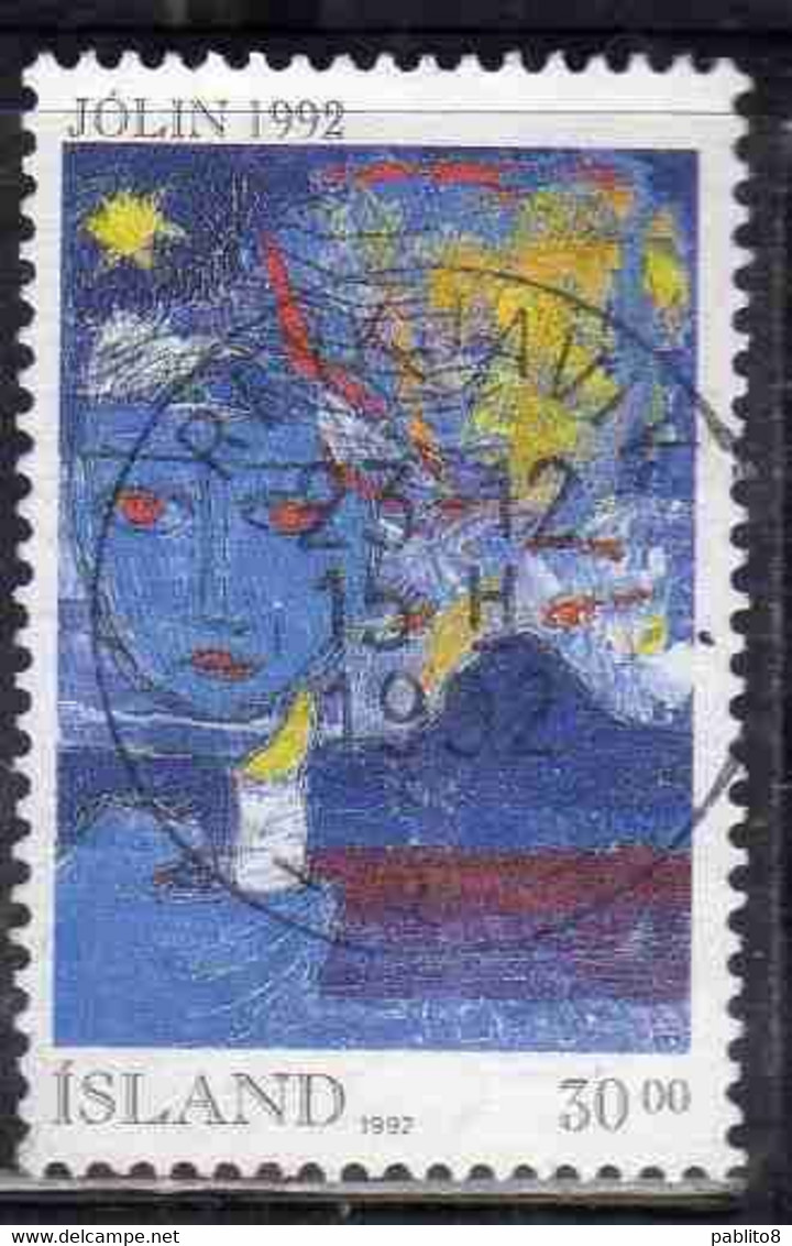 ISLANDA ICELAND ISLANDE ISLAND 1992 CHRISTMAS NATALE NOEL WEIHNACHTEN NAVIDAD JOLIN 30.00k USED USATO OBLITERE' - Gebruikt