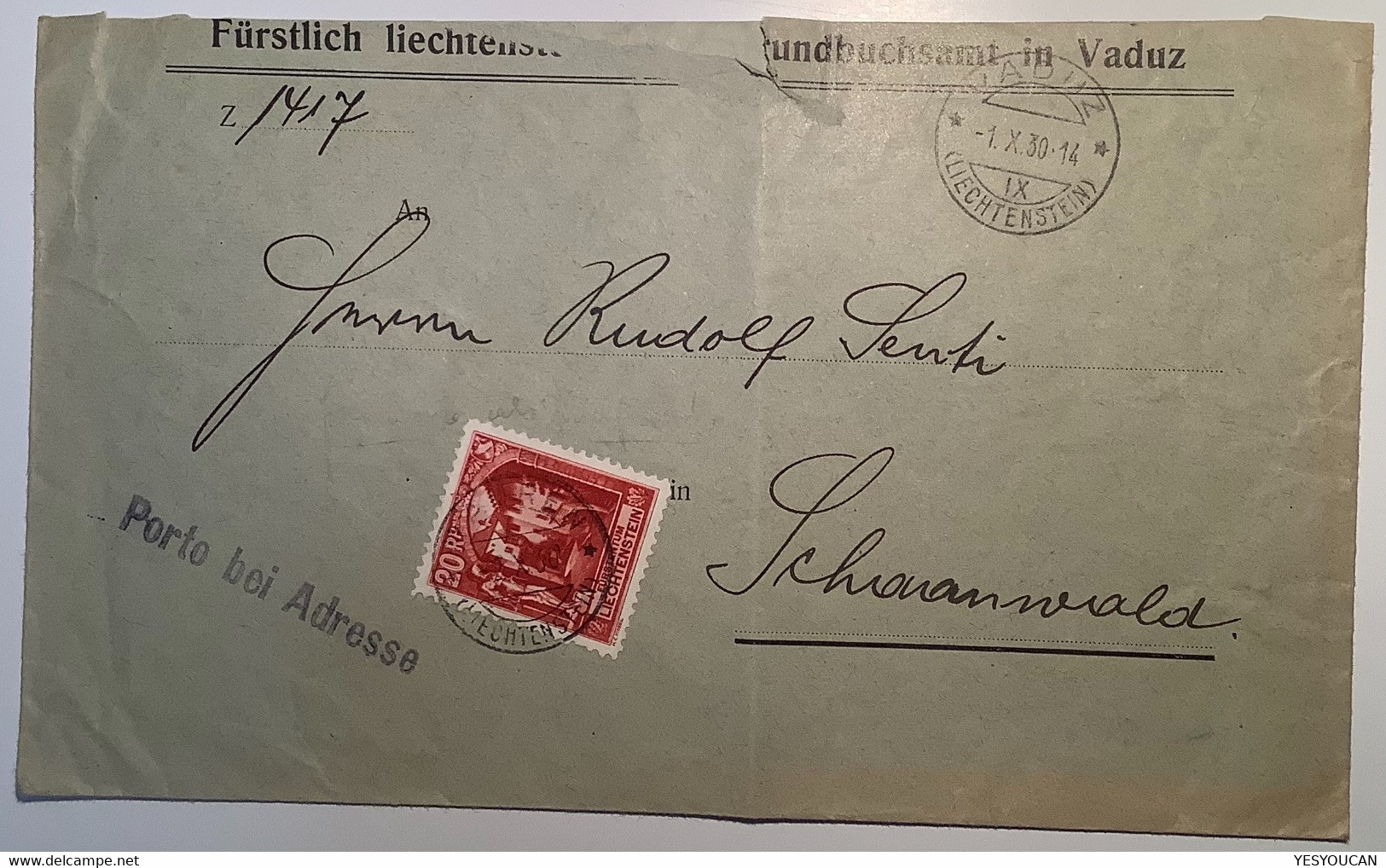 VADUZ 1930 "PORTO BEI ADRESSE" NACHPORTO Mit Briefmarke Brief>Schaanwald Stpl MAUREN (postage Due Cover LIECHTENSTEIN - Lettres & Documents