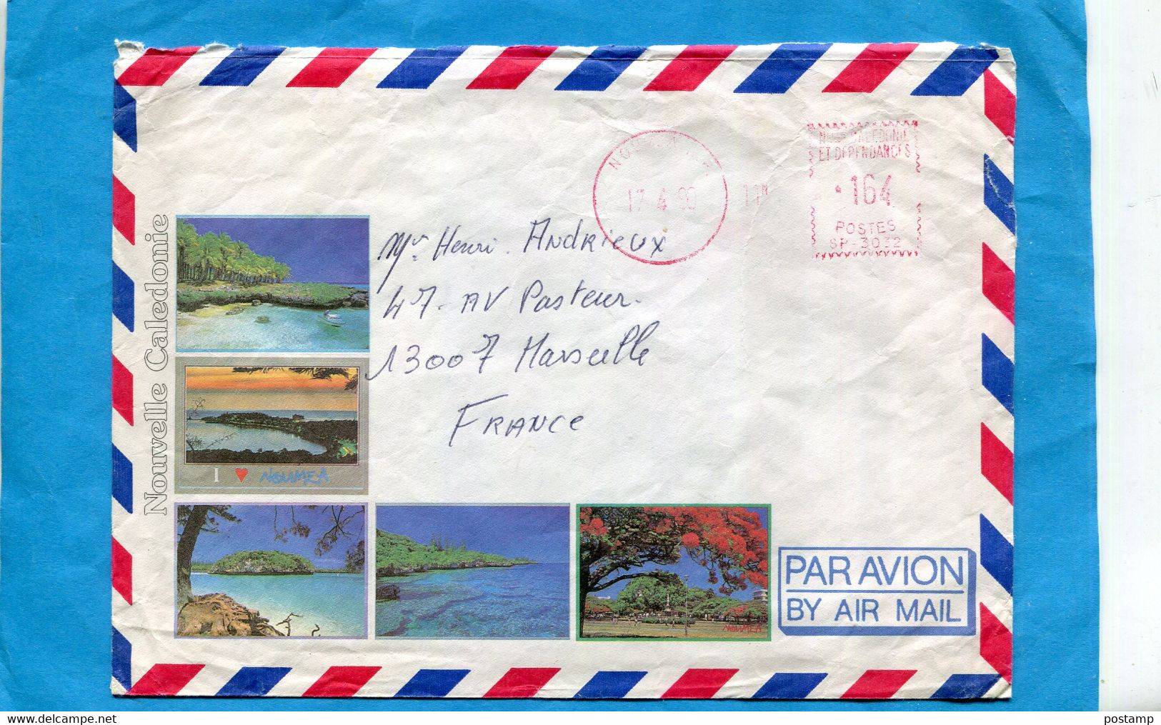NOUVELLE CALEDONIE- Lettre Illustrée 4 Photos- Cad 1990  E M A Rouge-164  Nouméa  Pour Métropole - Covers & Documents