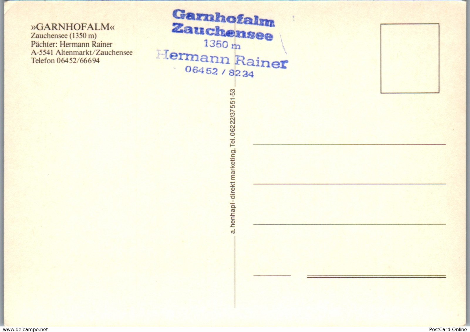 37402 - Salzburg - Altenmarkt , Zauchensee , Garnhofalm , Pächter Hermann Rainer , Garnhofhütte - Nicht Gelaufen - Altenmarkt Im Pongau