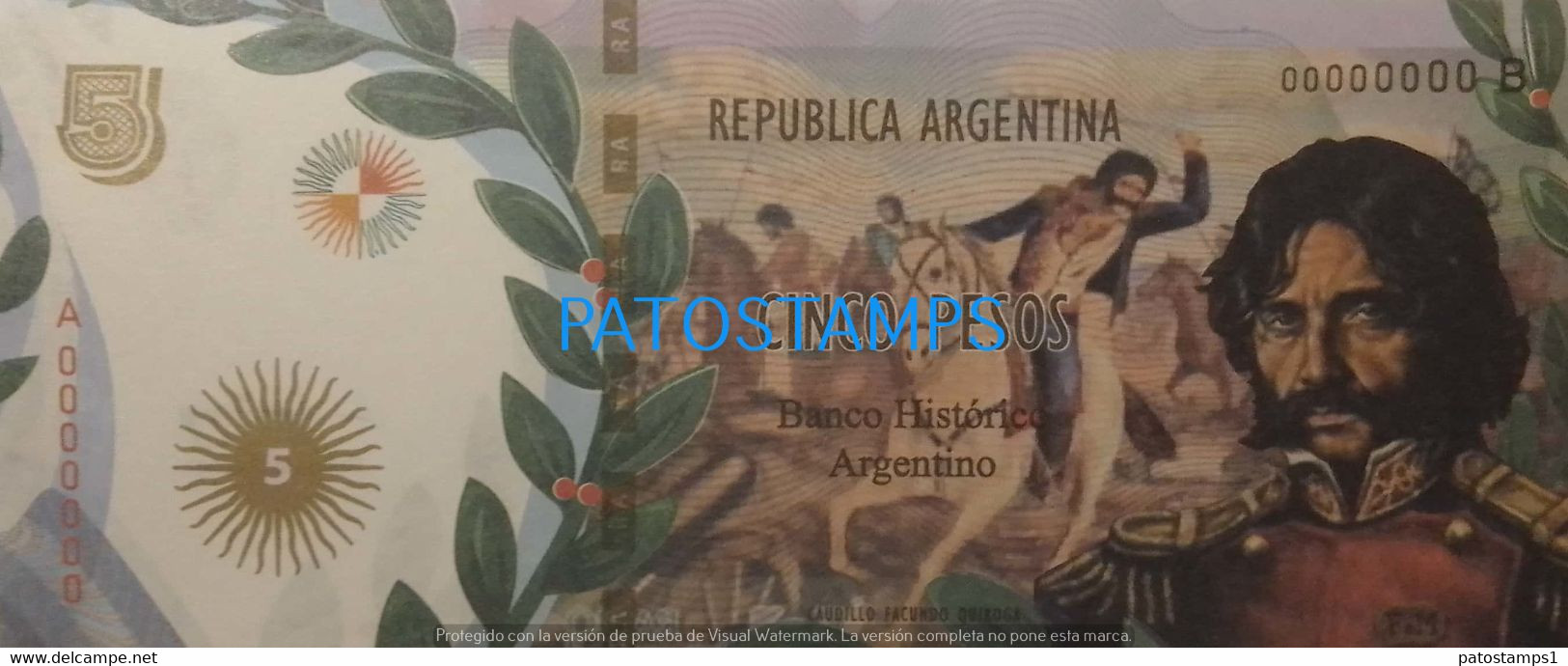 192527 BILLETE FANTASY TICKET 5 BANK ARGENTINA PROCER FACUNDO QUIROGA CAUDILLO NO POSTCARD - Kilowaar - Bankbiljetten