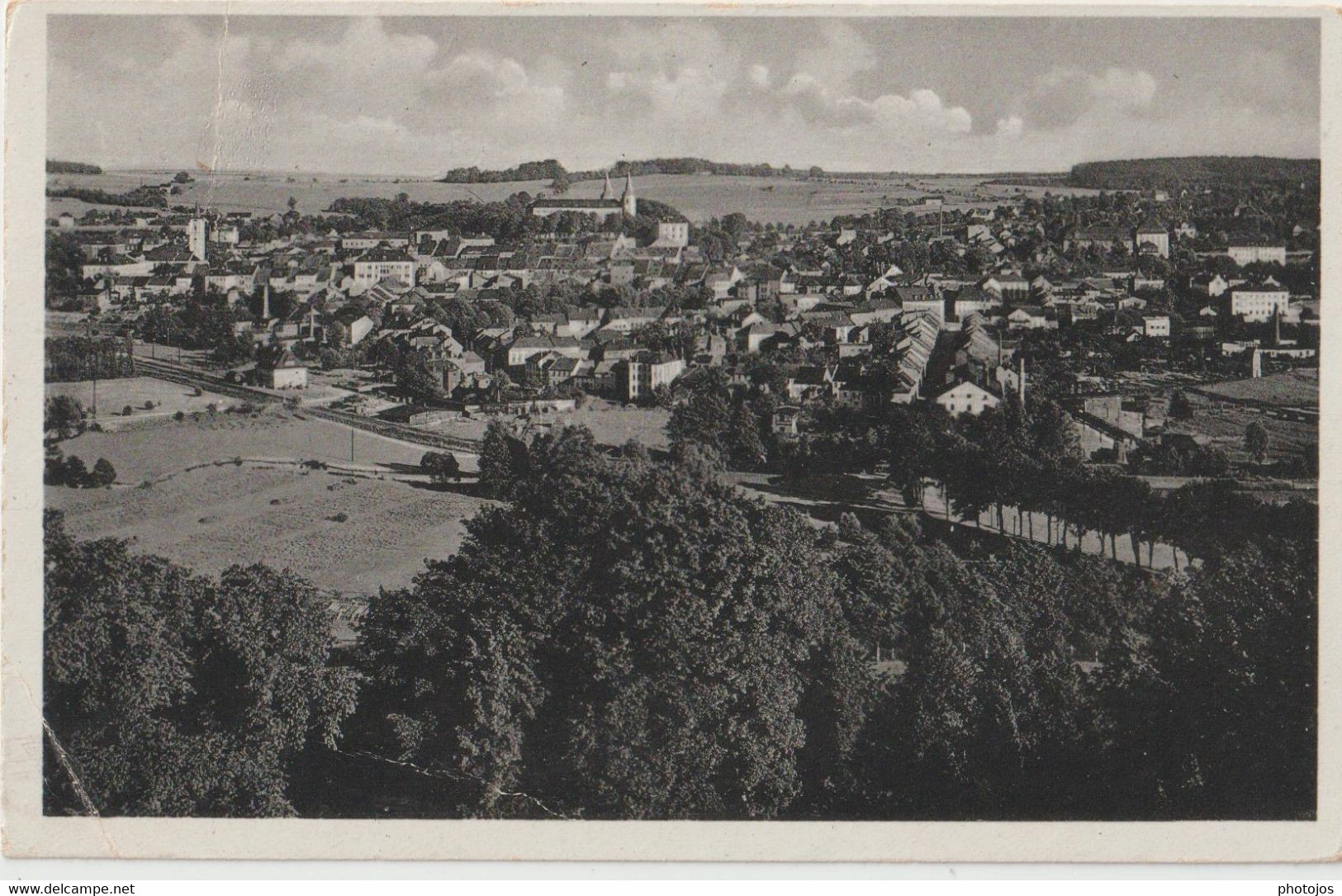 Postkart Schleiz  In Thur  (Allemagne)   Panorama  Sur Le Village    1947      Stamps - Schleiz