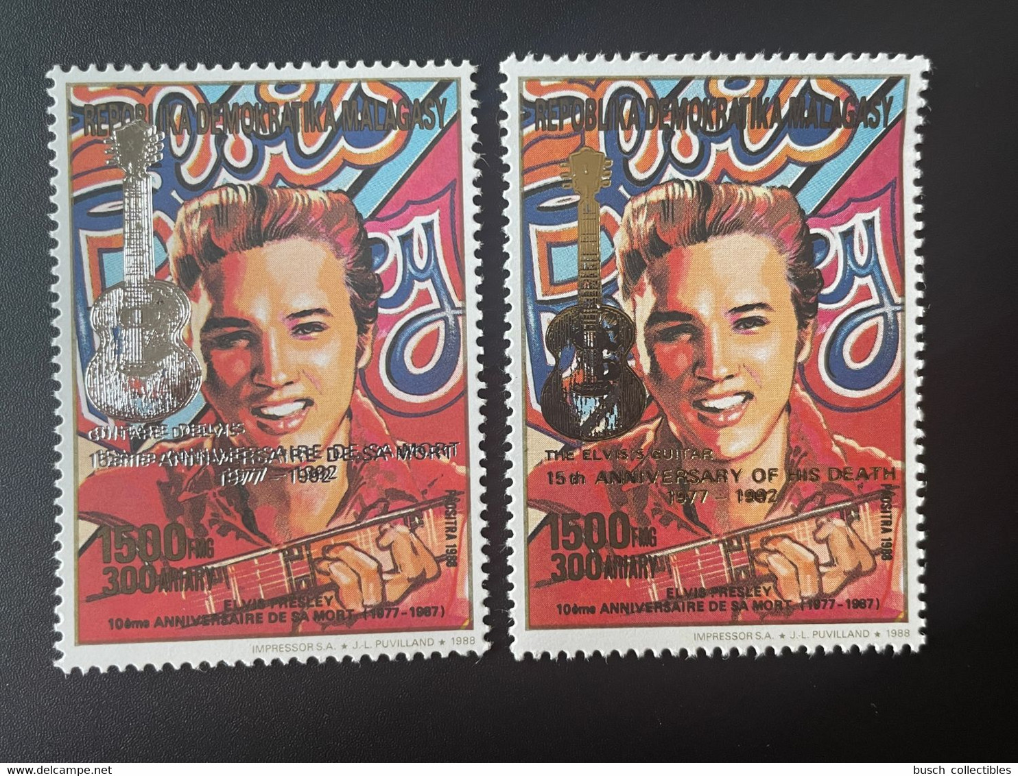 Madagascar Madagaskar 1993 Mi. 1561 Ib IIa Gold Silver Overprint Elvis Presley Music 15th Anniversary Death - Madagaskar (1960-...)