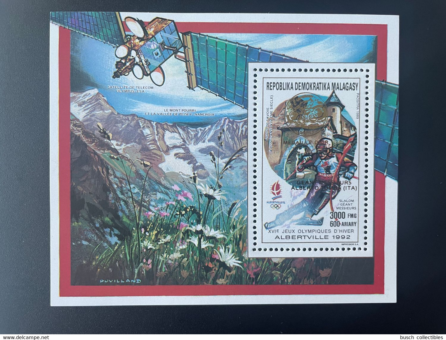 Madagascar Madagaskar 1992 / 1993 Mi. Bl. 224A Gold Overprint Jeux Olympiques Hiver Albertville Olympic Games - Hiver 1992: Albertville