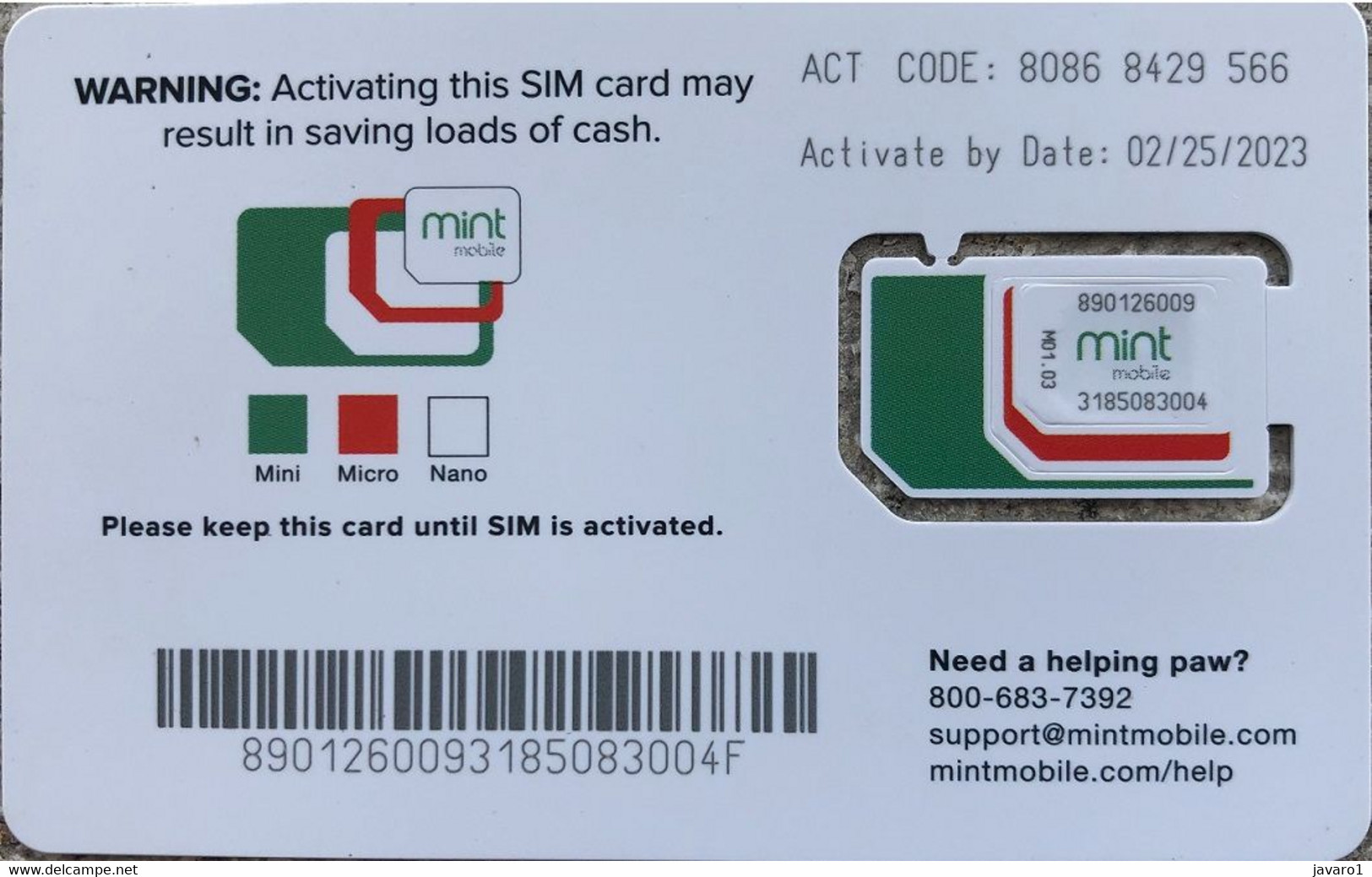 USA : GSM  SIM CARD  : MINT MOBILE ( Mint) Only Availble With An MONTHLY Contract Of 30$ - [2] Tarjetas Con Chip