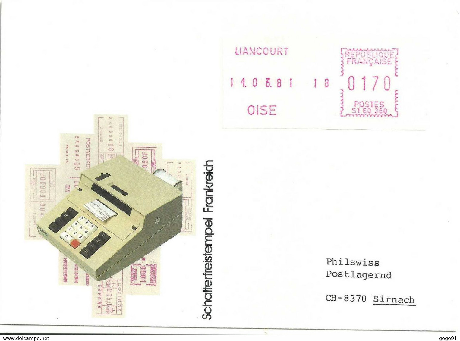 Vignette D'affranchissement De Guichet Satas Frama - Machine De Pré-série - Liancourt - Enveloppe Entière - 1969 Montgeron – Wit Papier – Frama/Satas