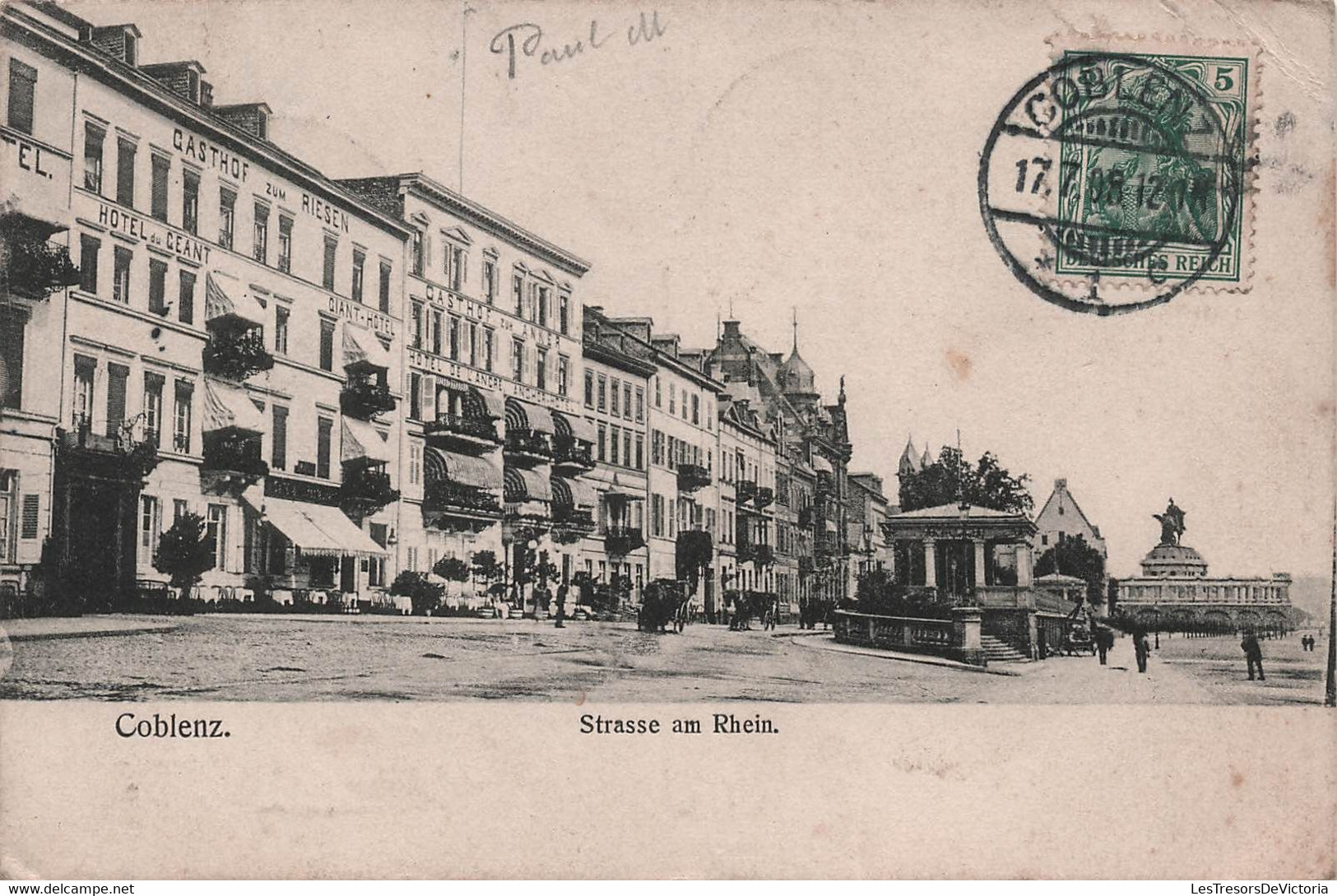 CPA Coblenz - Koblenz - Strasse Am Rhein - 1908 - Hotel Du Géant - Hotel De L'ancre - Koblenz