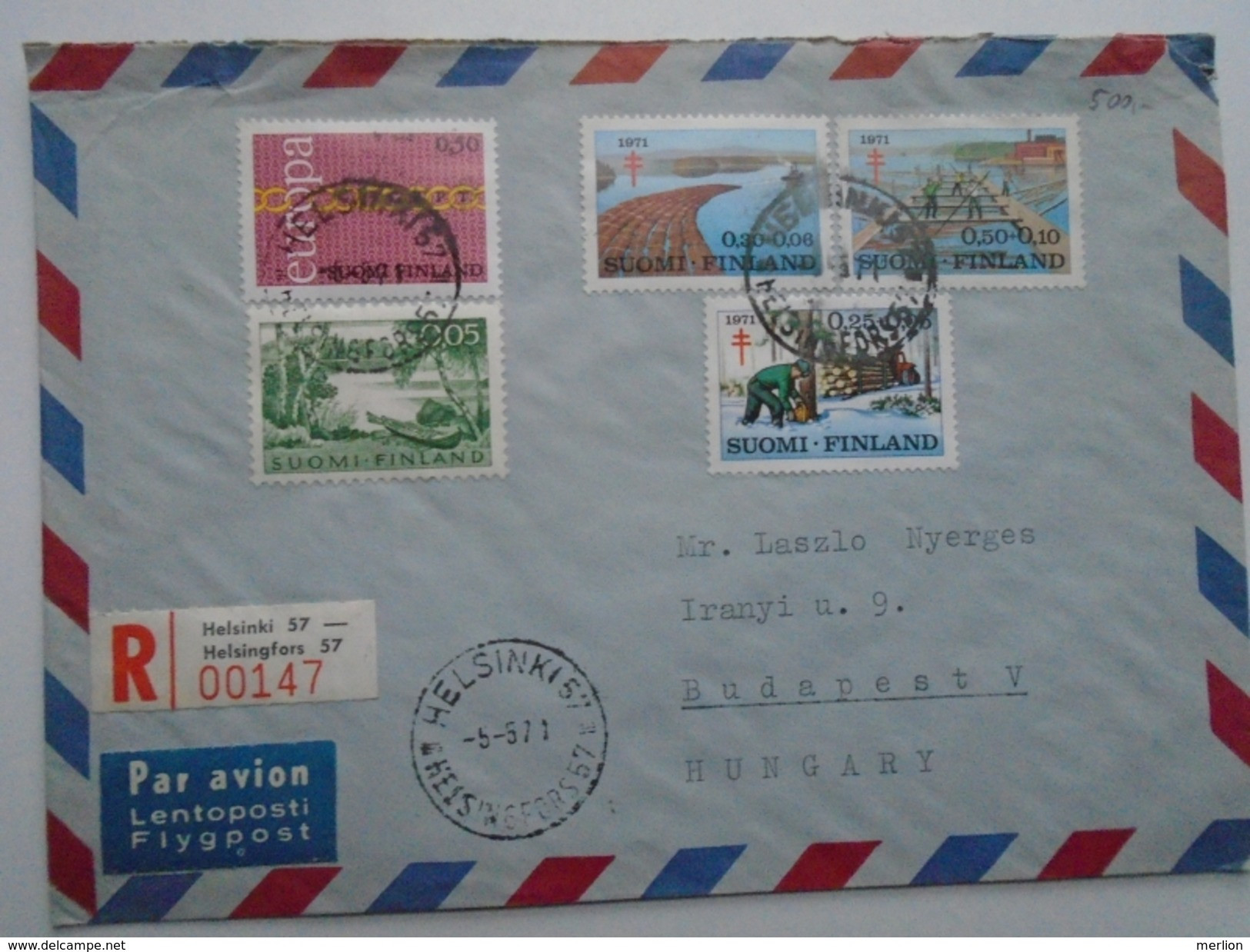 X130.17  Suomi Finland Cover  Cancel  Helsinki -stamps -  1971 - Registered Airmail  To Hungary - Lettres & Documents