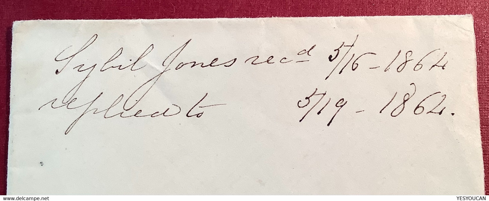 RARE MAINE DPO Pmk: DIRIGO ME In Blue On XF 1864 Cover>Germantown Penn. Franked 1861 3c Sc.65 (US USA Kennebec County - Covers & Documents