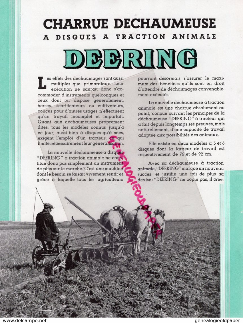 PUBLICITE   DEERING - CHARRUE DECHAUMEUSE A DISQUES A TRACTION ANIMALE - USINES A CROIX NORD ET A MONTATAIRE OISE - Agricoltura