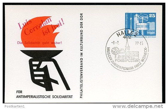 DDR PP17 B1/004 Privat-Postkarte LUIS CORVALAN Sost. Pionierpostamt Halle 1977  NGK 4,00 € - Privatpostkarten - Gebraucht