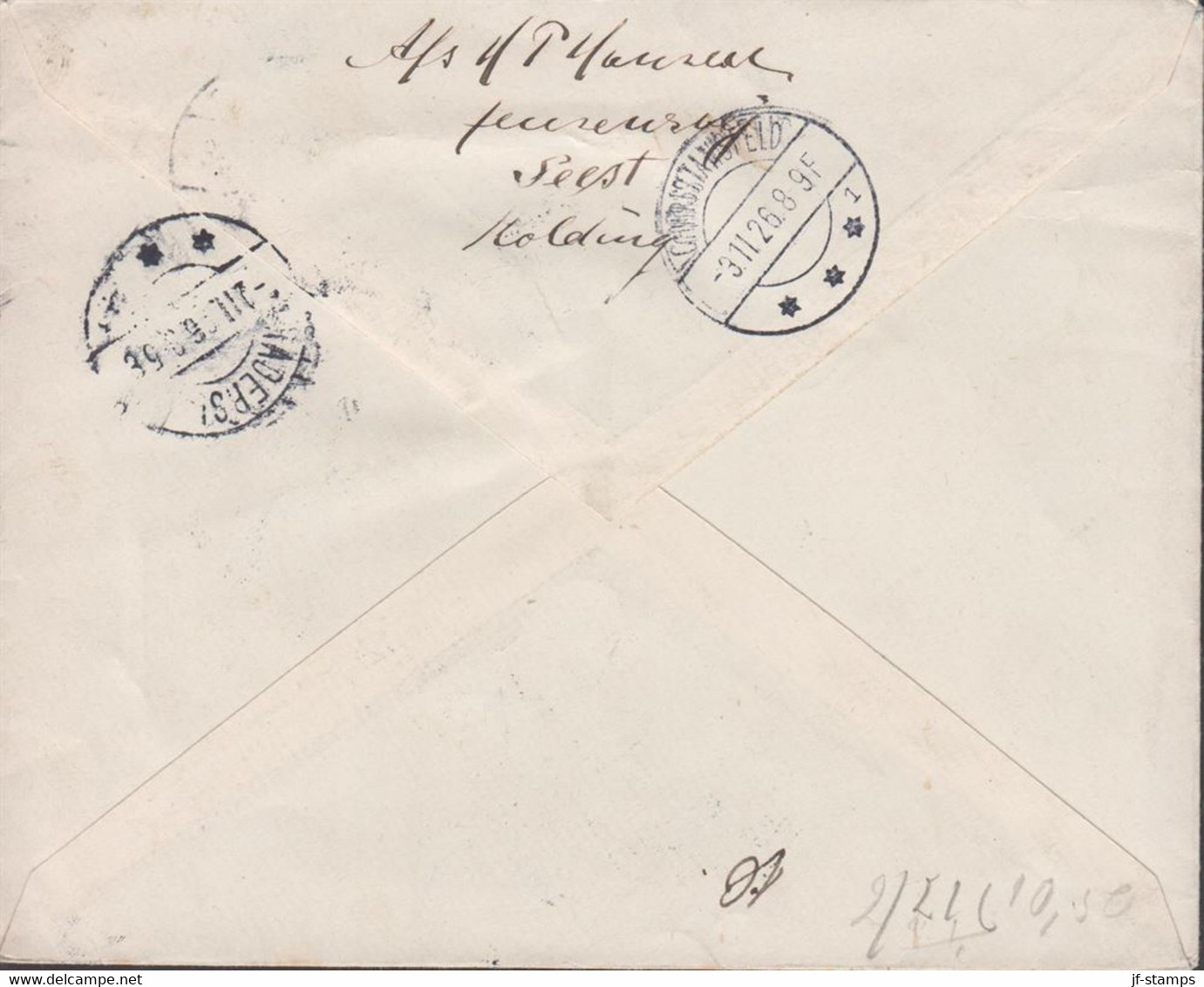 1926. DANMARK.  Registered 20 øre Envelope (print 39-Kl) + 10 øre Wavy Line + 20 Christian X... (Michel 146+) - JF432460 - Covers & Documents