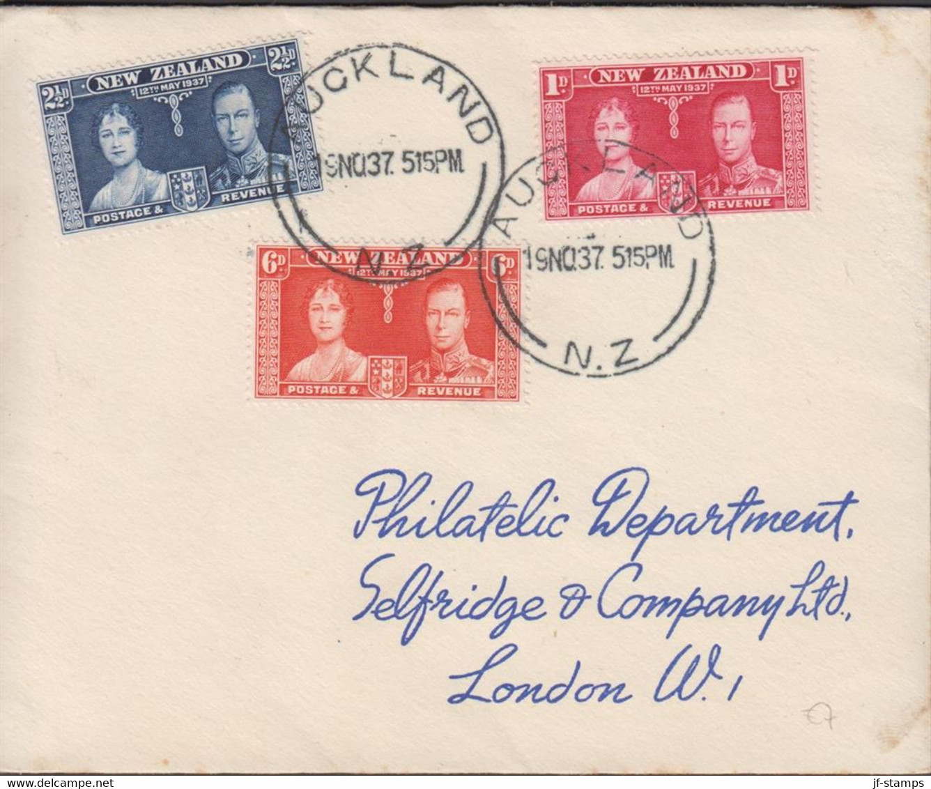1937. New Zealand. Georg VI Coronation Complete Set On Small Cover To London.  (MICHEL 323-234) - JF432544 - Briefe U. Dokumente