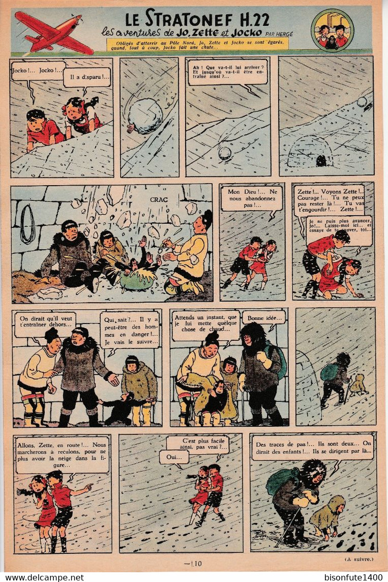 Tintin - Hergé : Jo, Zette Et Jocko "Le Stratonef H.22" Datant De 1947 Avec Bandeau Titre Inédit Dans La BD Actuelle. - Jo, Zette & Jocko