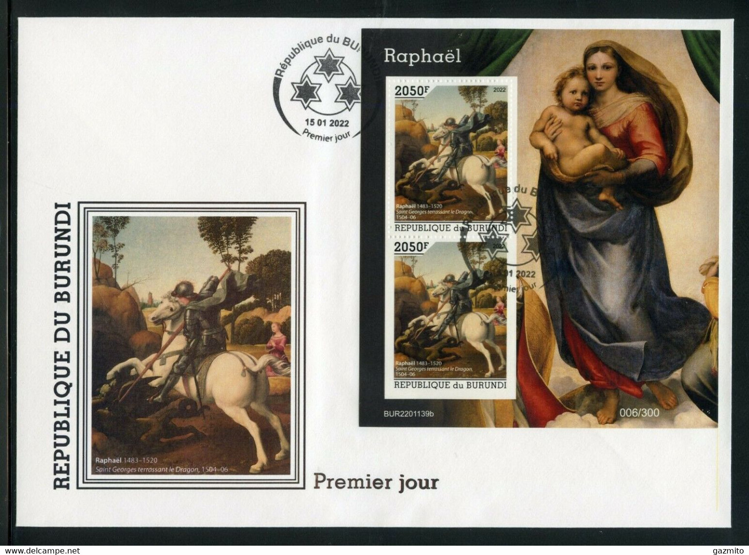 Burundi 2022, Art, Raphael V, Horse, 2val In BF In FDC - FDC