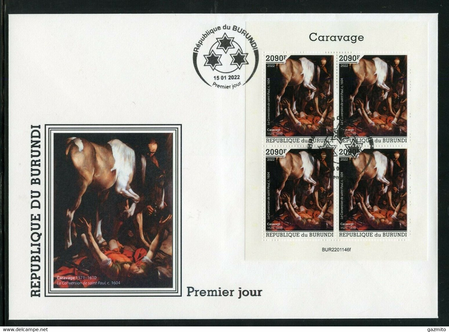 Burundi 2022, Art, Caravaggio, Horse, 4val In BF In FDC - FDC