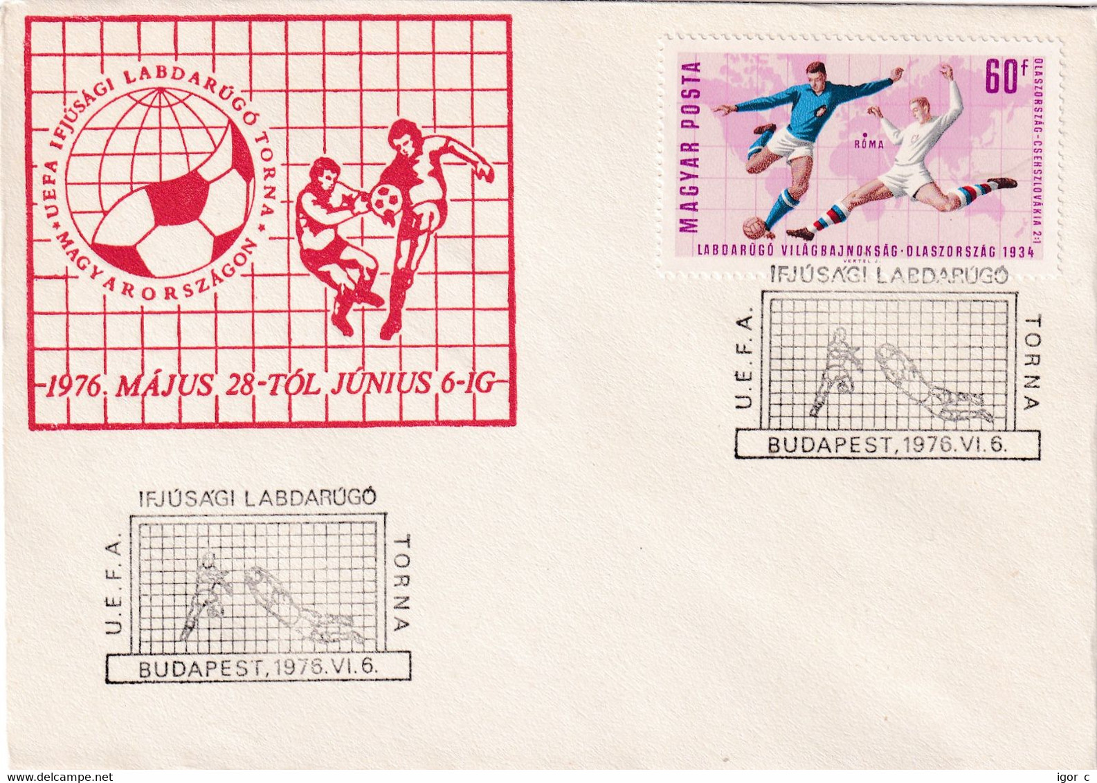 Hungary 1976 Cover; Football Fussball Soccer Calcio: UEFA European Under-18 Championship; Budapest Cancellation - 1934 – Italien