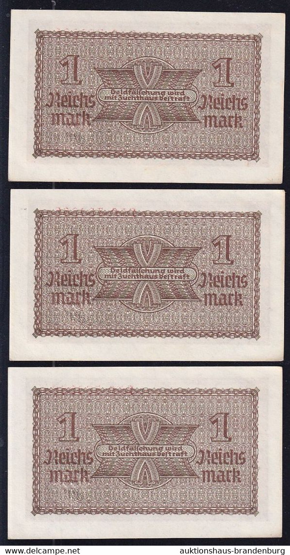 3x 1 Reichsmark 1939 O.A. - Serie 250 Mit Laufender KN - Reichskreditkassen (ZWK-2a) - Autres & Non Classés