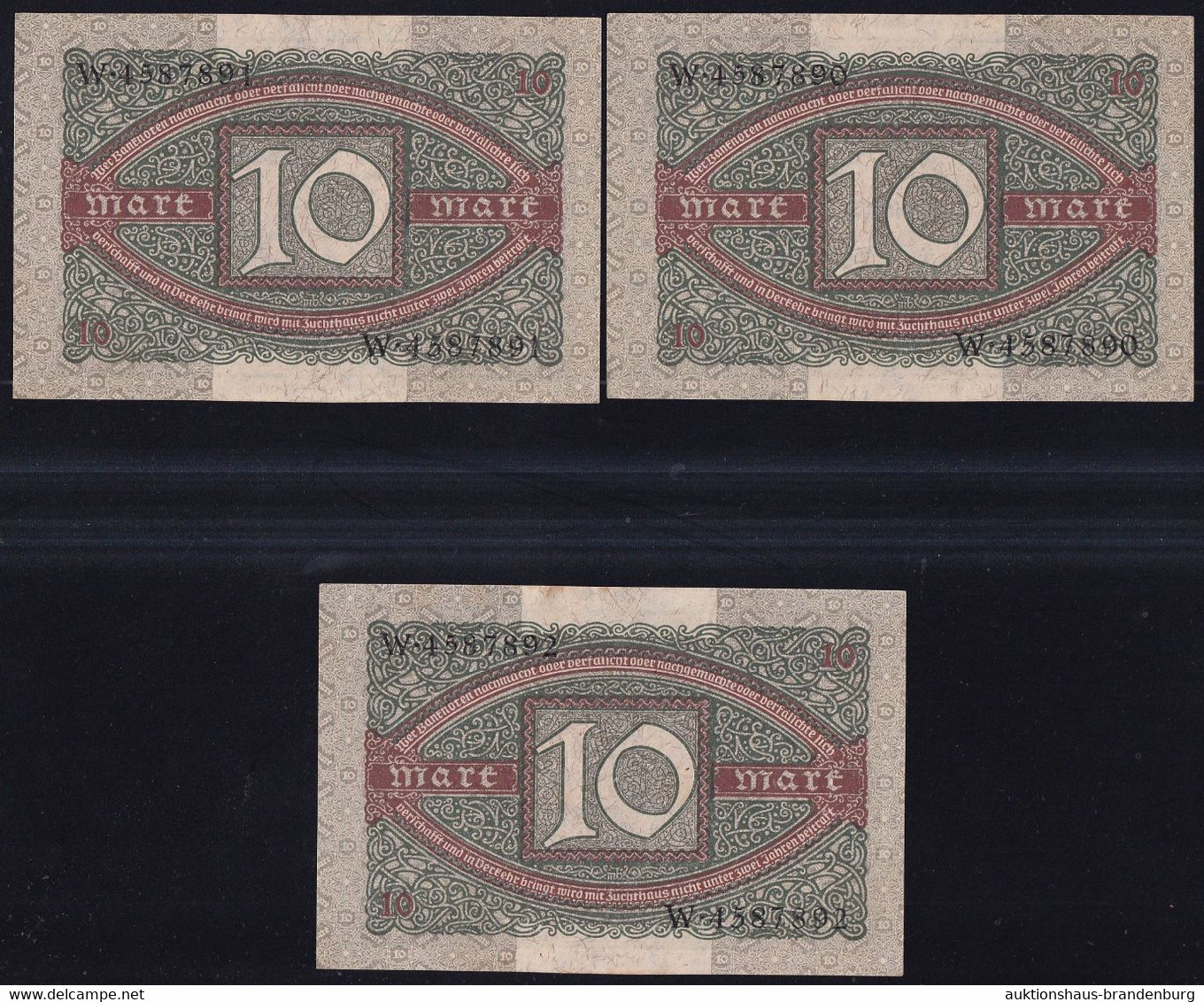 3x 10 Mark 6.2.1920 - Serie K/W Mit Laufender KN - Reichsbank (DEU-73a) - 10 Mark