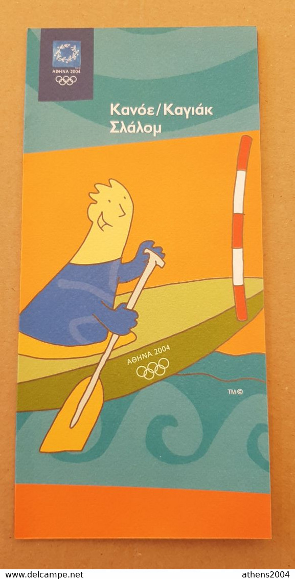 Athens 2004 Olympic Games, Canoe Kayak Slalom Racing Leaflet With Mascot In Greek Language - Bekleidung, Souvenirs Und Sonstige