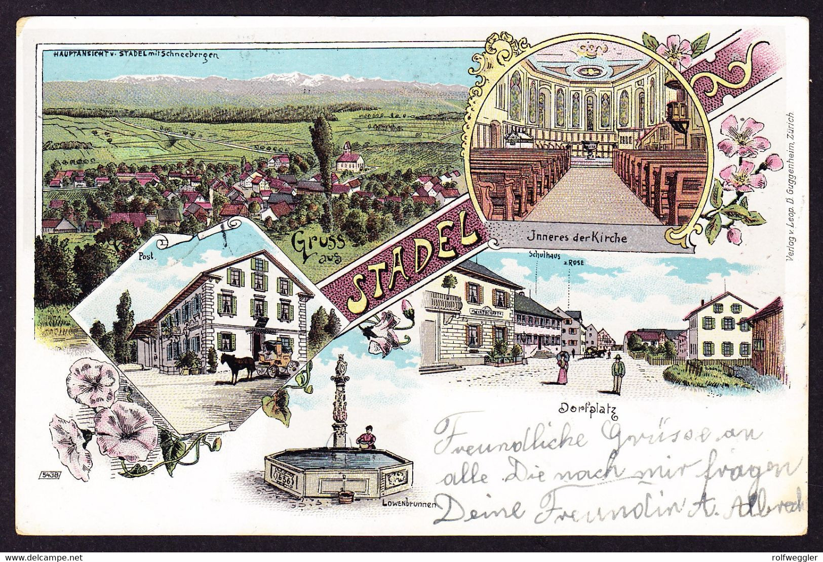 1900 Gelaufene Litho AK: 5 Bildrig: GRUSS AUS STADEL. Mit Dorfplatz Und Post. Rückseitig Leichte Altersflecken - Dorf