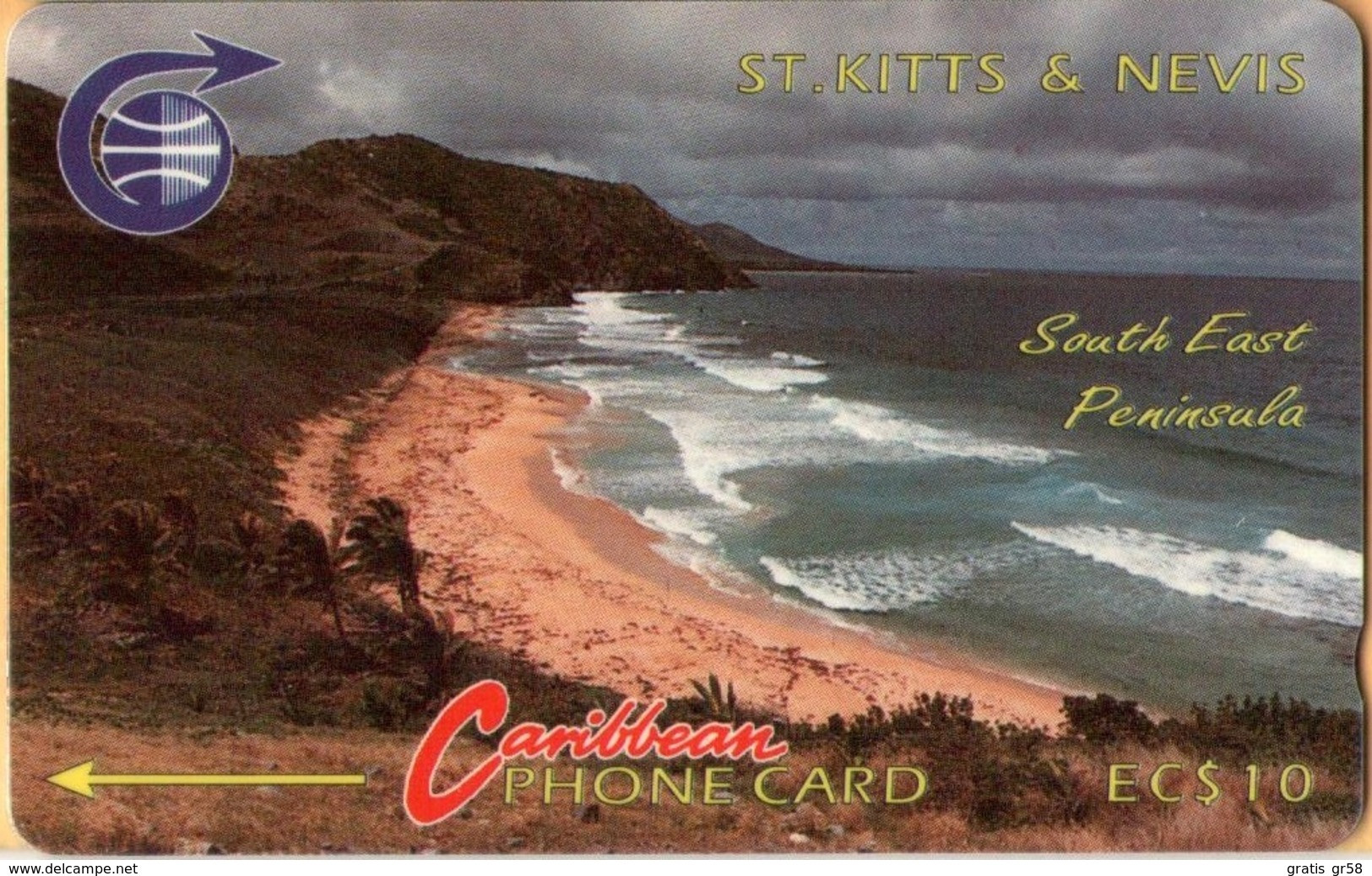 St. Kitts & Nevis - STK-3Ba, GPT, 3CSK006847, South East Peninsula (Error CSK), 10 EC$, %10.500ex, 1990, Mint - St. Kitts & Nevis