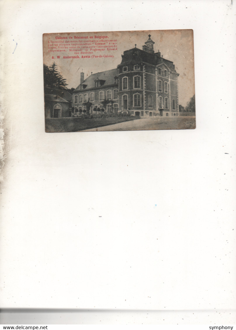 Belgique - CPA - Chateau De RESIMONT - Restauré Avec Plaques Kosmos De Andernach - 62 ANVIN - Explications Au Verso - - Ohey