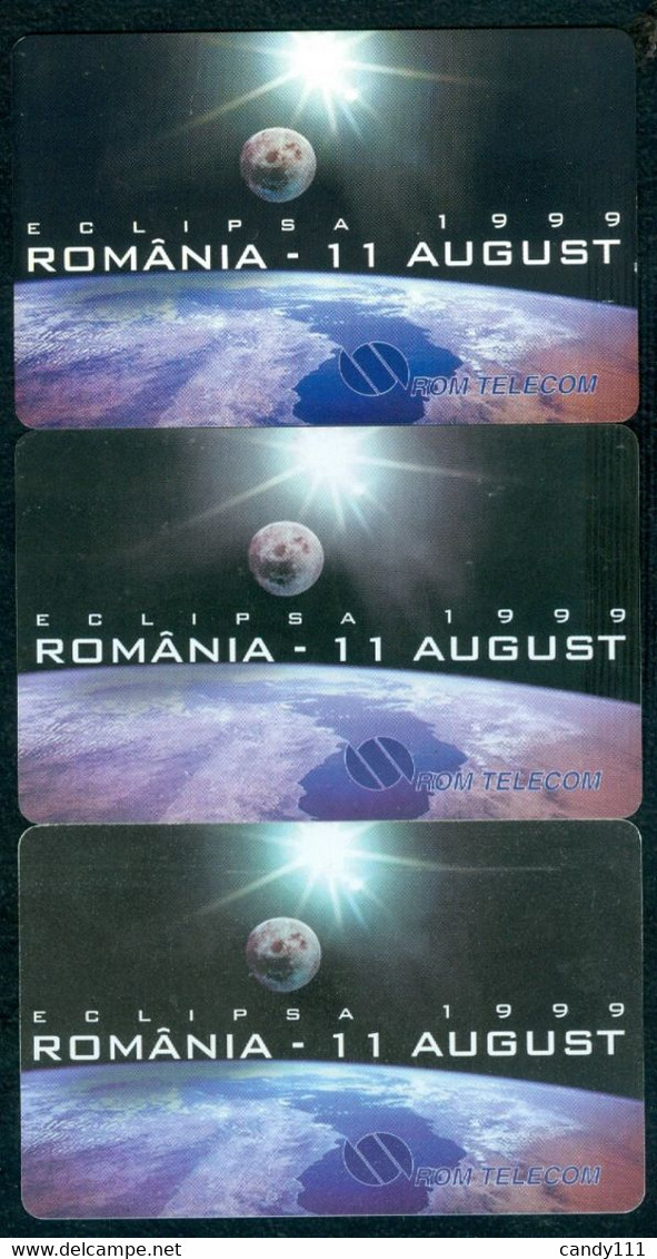1999 Sun Eclipse,Sonnenfinsternis,Romania,3 Used Phonecards/phone Card,phonecard,variety - Other & Unclassified